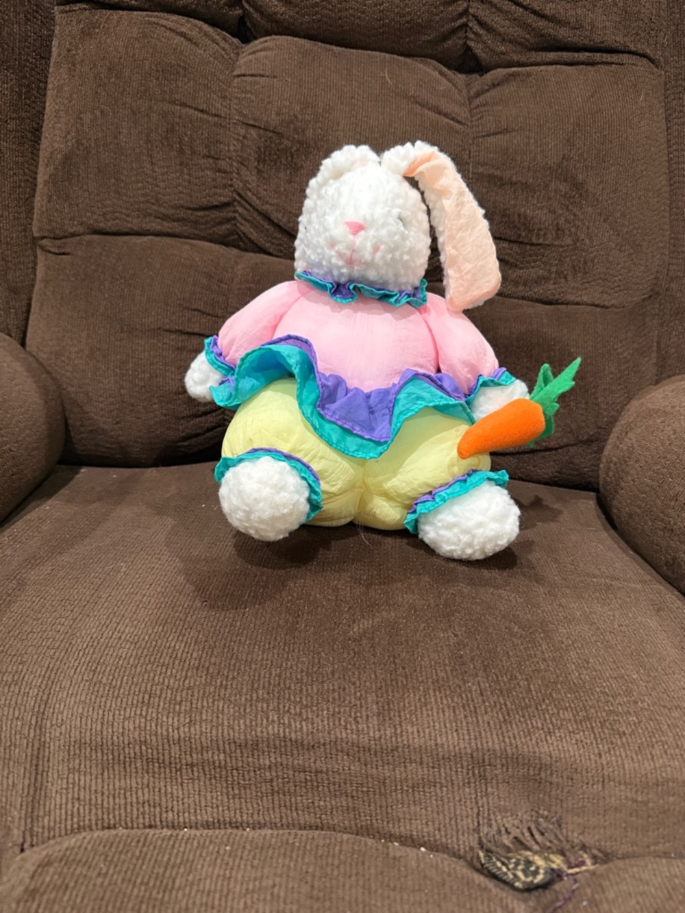 Plush Bunny Doll with Carrot - Pink, Yellow, Purple Accents